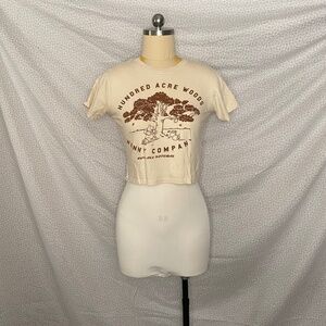 Tan Brown Winnie the Pooh Print Tee Shirt Cropped Disney Cute Pattern Y2K